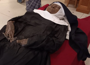 The exhumed and barely decayed body of sister Wilhelmina Lancaster.